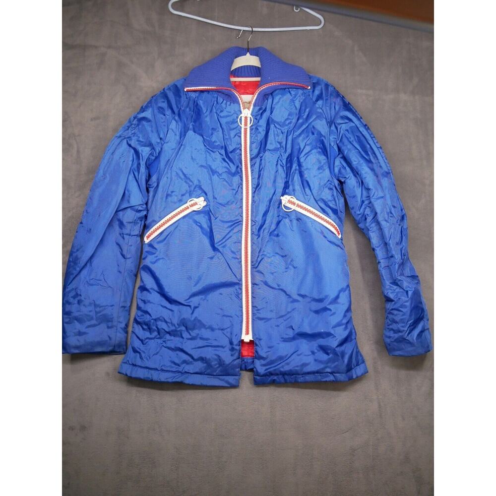 Vintage Polaris Jacket Womens Medium Blue Zip Up Puffer Snowmobile